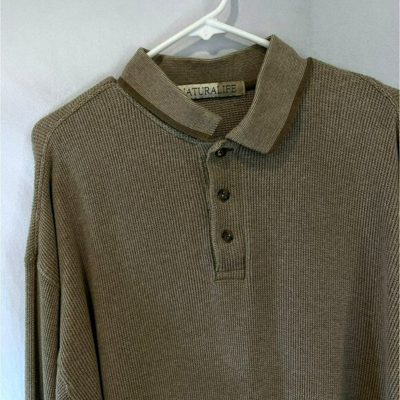 NaturaLife Men's 3-Button Long Sleeve Waffle Knit Collared Shirt Sz XL Outdoors - Picture 3 of 10